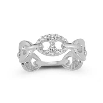 Sterling Statements Rhodium Over Sterling Silver Pave Mariner Link Ring