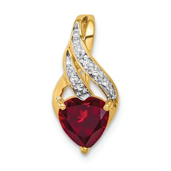 10k Yellow Gold and Rhodium Over 10k Yellow Gold Diamond, 1.15 ctw Lab
Created Ruby Heart Pendant