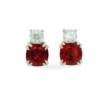 Red Lab Created Ruby Studs Earrings Rhodium over Sterling Silver Earrings