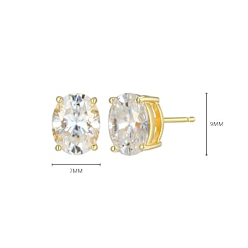 Oval Moissanite 14k Yellow Gold Over Silver Stud Earrings 4.20ctw DEW