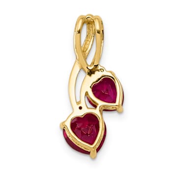 14K Two-tone Gold  Lab Created Ruby and Diamond Double Heart Pendant