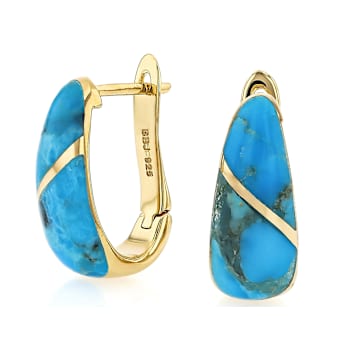 Turquoise Dangle Earrings In 18K Gold Over Sterling Silver 12x7mm And 12x8mm