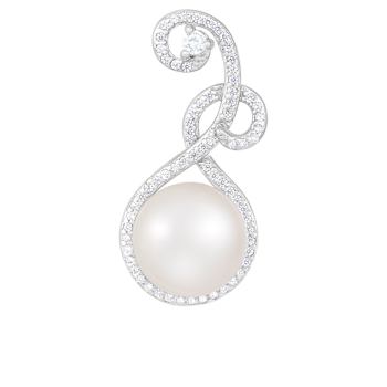 9-10mm Button White Cultured Freshwater Pearl and CZ Rhodium Over
Sterling Silver Pendant