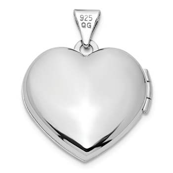 Rhodium Over Sterling Silver Diamond Rose Rhodium Hearts 18mm Locket
