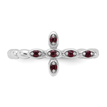 Rhodium Over Sterling Silver Stackable Expressions Cross Garnet Ring 0.14ctw