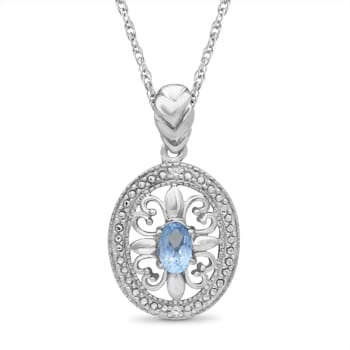 Sky Blue Topaz And White Diamond Sterling Silver Pendant With Chain 0.50ctw