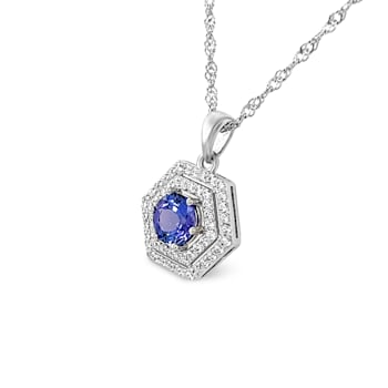 Rhodium Over Sterling Silver 7mm Round Tanzanite and Cubic Zirconia
Pendant 1.50ctw