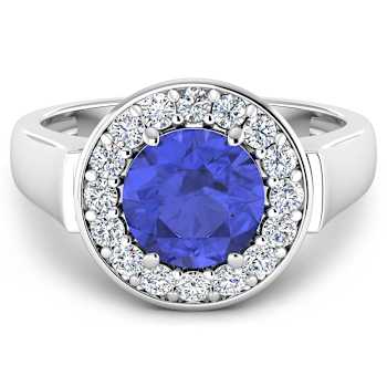2.5ctw Violet Tanzanite and Diamond 14K White Gold Halo Ring