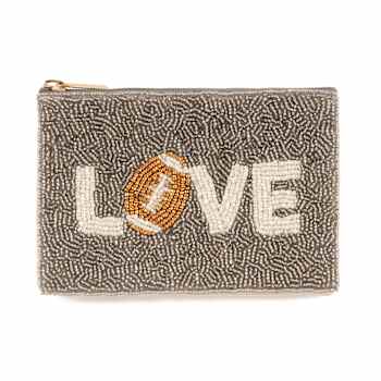 Shiraleah "LOVE" Glass Beaded Zip Pouch, Silver Color