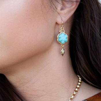 Barse Jewelry 15mm Blue Turquoise Gold Tone Flower Drop Earrings