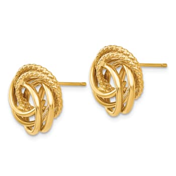14k Yellow Gold 13mm Textured Love Knot Stud Earrings