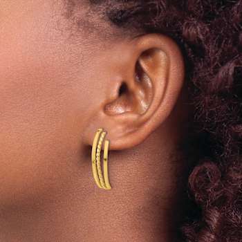 14k Yellow Gold Polished and Textured Twisted Dangle Earrings