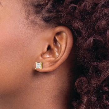 Princess Cut White Lab-Grown Diamond G-H SI 14k Yellow Gold 4-Prong Stud
Earrings 2.00ctw