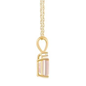 7x5mm Emerald Cut Morganite with Diamond Accent 14k Yellow Gold Pendant
With Chain
