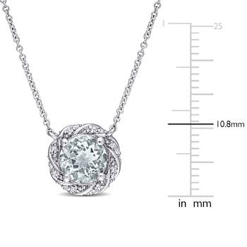 Aquamarine & Diamond 10K White Gold Pendant With Chain 1.27ctw