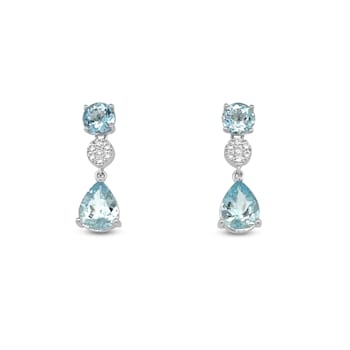 Rhodium Over Sterling Silver 9x7mm Pear Shape Aquamarine and White Cubic
Zirconia Earrings 3.40ctw