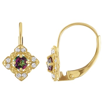 10K Yellow Gold Round Mystic Fire Topaz and Diamond Leverback Earrings .22ctw