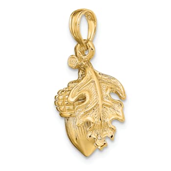 Gold Textured 3D Acorn with Leaf Pendant