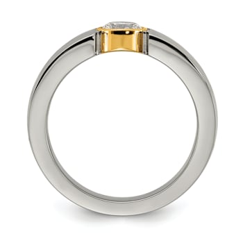 White Cubic Zirconia Yellow IP-Plating Over Titanium Men's Tapered Ring