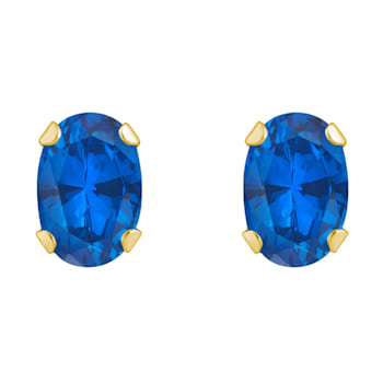 6x4mm Oval Lab Created Sapphire 10k Yellow Gold Stud Earrings