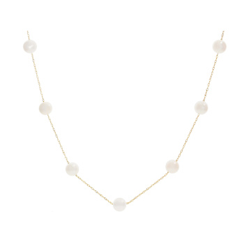 Freshwater Pearl Station 24 Inch Necklace In 14K Yellow Gold