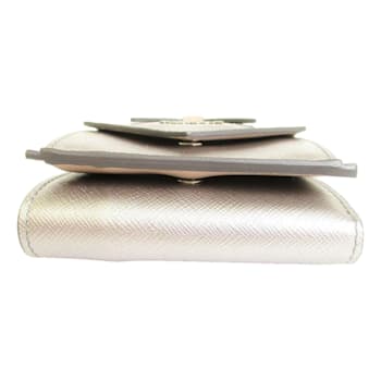 Prada Ribbon Saffiano Metallic Silver and Beige Leather Trifold Wallet