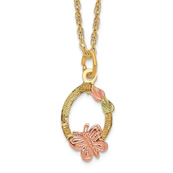 10k Yellow Gold With 12k Rose Gold and 12k Green Gold Accent Butterfly
Pendant With 18 Inch Chain