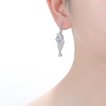 Emerald Color CZ Panther Drop Earrings In Sterling Silver