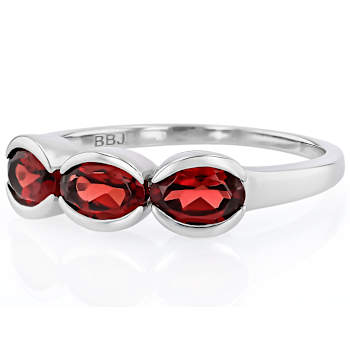 Red Garnet Three-Stone Ring In Platinum Over Sterling Silver 1.53ctw