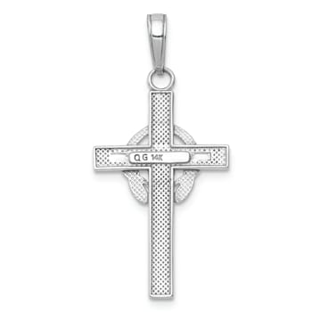 Rhodium Over 14K White Gold Polished Claddagh Cross Pendant