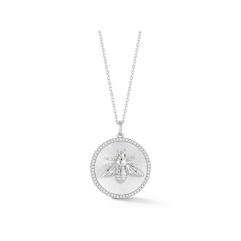 Rachel Zoe Mother-of-Pearl and CZ 3D Bee Medallion Necklace in Rhodium
Over Sterling Silver
