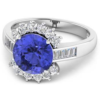 3.15ctw Violet Tanzanite and Diamond 14K White Gold Halo Ring