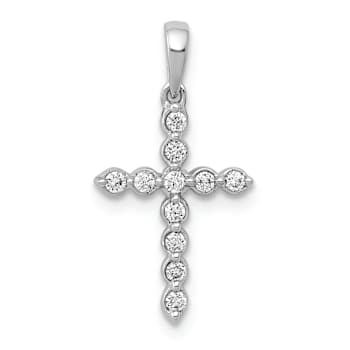 Rhodium Over 14k White Gold Diamond Cross Pendant