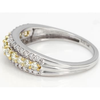 Natural Yellow And White Diamond 14K White Gold Band Ring 0.75ctw