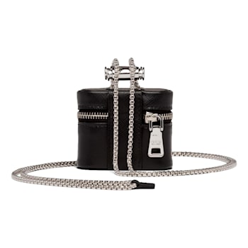 Prada Triangle Saffiano Black Leather Mini Airpods Case with Chain