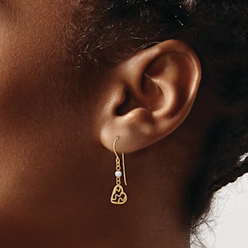 14K Two-tone Gold Satin and Diamond-Cut Heart Dangle Earrings