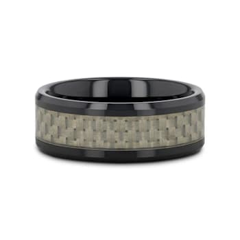 MYSTIQUE Beveled White Carbon Fiber Inlaid Ceramic Ring 8mm