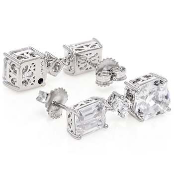 Mixed Shapes CZ Drop Earrings In Platinum-Enhanced Sterling Silver 14.31ctw