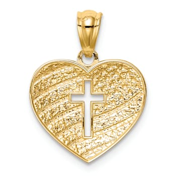Rhodium Over 14K Two-tone Gold with Rhodium US Flag With Cross Heart Pendant