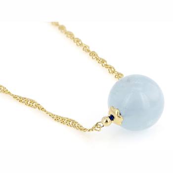 Aquamarine Solitaire Bead Necklace In 18K Gold Over Sterling Silver