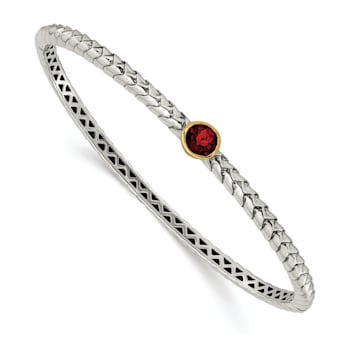 Sterling Silver with 14K Gold Over Sterling Silver Accent Oxidized 6mm
Garnet Bangle Bracelet