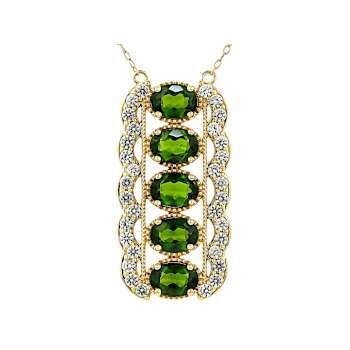 Chrome Diopside Oval And White Zircon Pendant Necklace In 18K Gold Over
Sterling Silver 4.76ctw