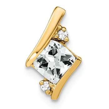 10k Yellow Gold 0.52 cttw Cushion White Topaz and Diamond Chain Slide Pendant