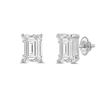 White Cubic Zirconia 14k White Gold Studs With Velvet Gift Box 3.00ctw