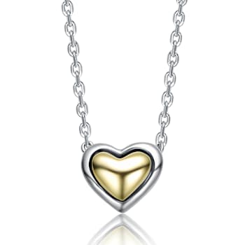 Heart Pendant Necklace In Two-Tone Rhodium Over Brass