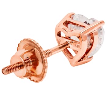 White Cubic Zirconia 14k Rose Gold Heart Studs With Velvet Gift Box 1.50ctw
