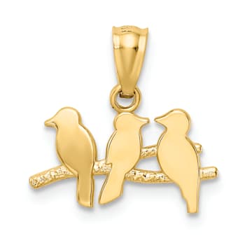 14K Yellow Gold Polished Three Birds on a Branch Pendant