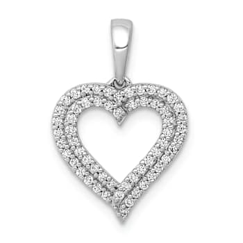 Rhodium Over 14k White Gold Two-Row Diamond Heart Pendant