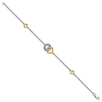14k Yellow Gold and 14k White Gold Polished Diamond Circle and Square Bracelet