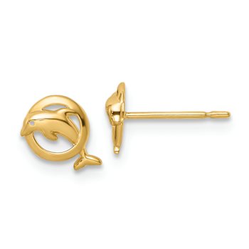 14k Yellow Gold Children's Dolphin Stud Earrings